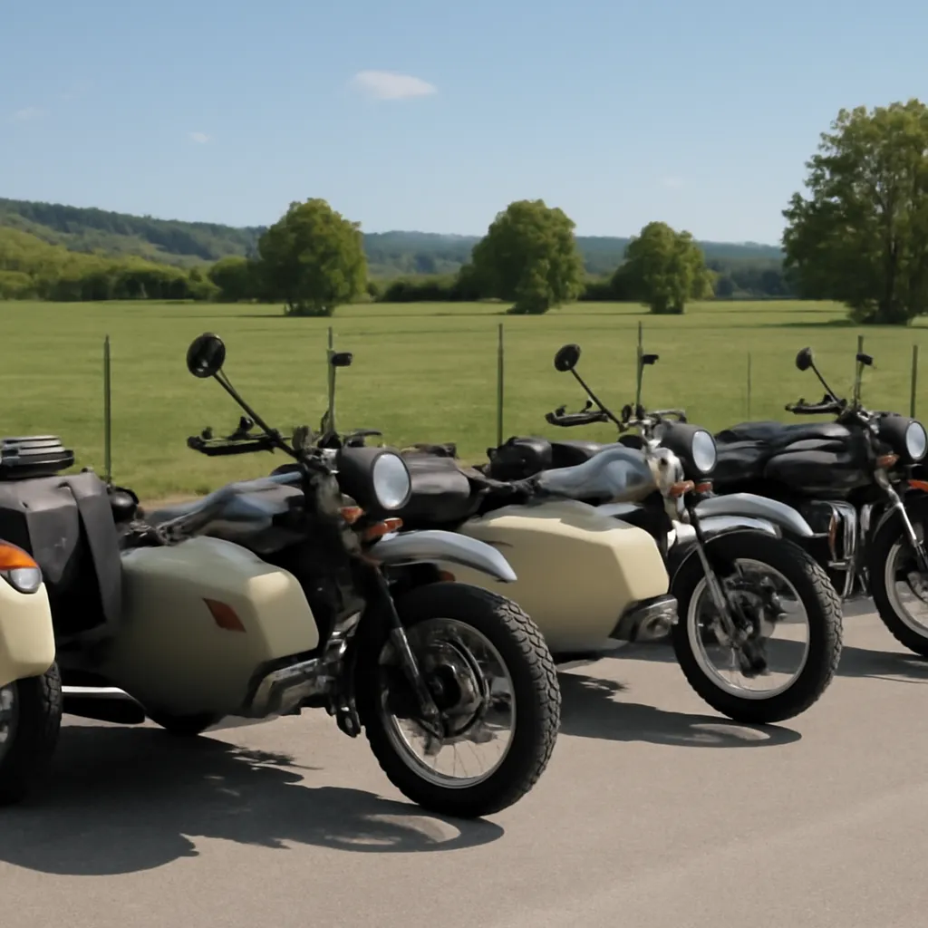 Ural sidecar sur route nationale française entourée de champs, lumière d'automne