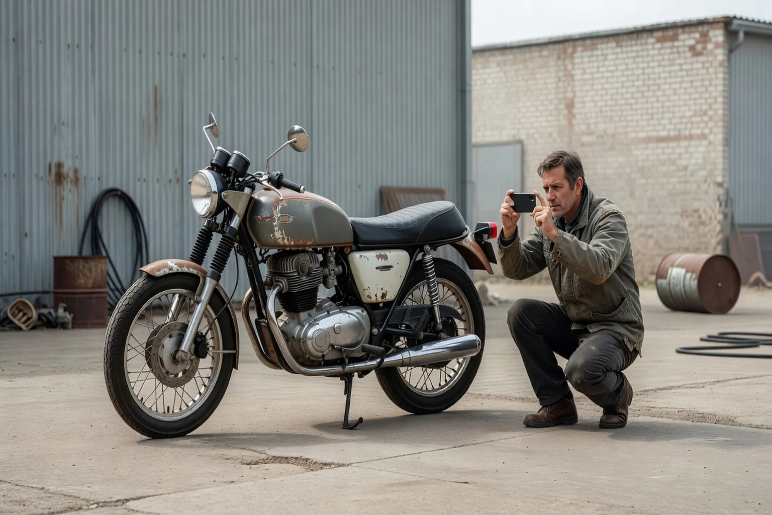 Photographie d'une moto avec un smartphone pour une annonce de vente en ligne