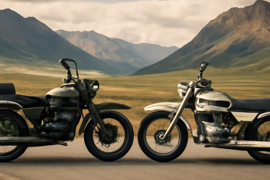 Comparison of the three 2026 Ural models on a dirt track