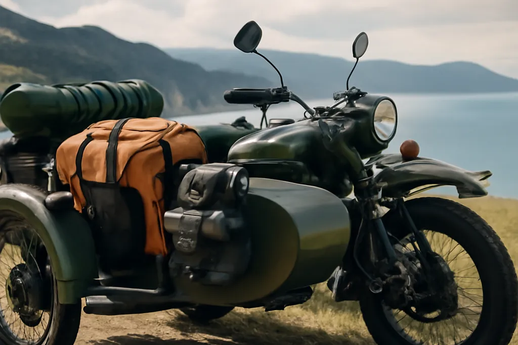 Ural sidecar departing on a mountain itinerary