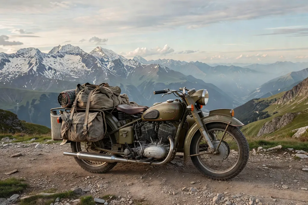 Ural sidecar au départ d'un itinéraire montagnard en France