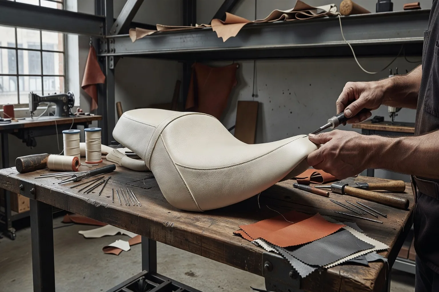 Refaire la sellerie d'une Ural sidecar : le métier expliqué en détail